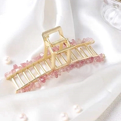 Бледно-Розовый Сплав клипы коготь волос, с натуральным клубничным кварцем, аксессуары для волос для женщин и девочек, розовый жемчуг, 110 мм