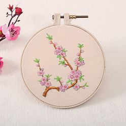 Flower DIY Flower Pattern Embroidery Kits, Including Printed Cotton Fabric, Embroidery Thread & Needles, Peach Blossom Pattern, 120mm