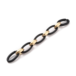 Schwarz Handgefertigte undurchsichtige sprühlackierte Acrylkabelketten, mit ccb-Kunststoffverbindungsringen, schwarzes Gold, 35x18x6 mm, 23x16x8.5 mm, ca. 39.37 Zoll (1 m)/Strang