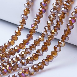 Saddle Brown Electroplate Glass Beads Strands, AB Color Plated, Faceted, Rondelle, Saddle Brown, 6x5mm, Hole: 1mm, about 85~88pcs/strand, 16.1~16.5 inch(41~42cm)