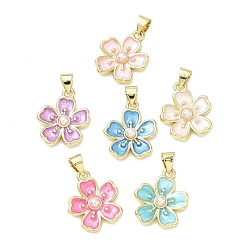 (52) Непрозрачная лаванда Латунь эмаль подвески, , с пластмассовой жемчужиной abs, долговечный, стойки покрытие, без свинца и без кадмия, реальный 18 k позолоченный, разноцветные, 17x15x3.5 мм, отверстие : 5x3 мм