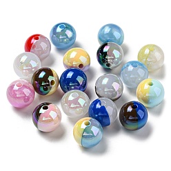 Mixed Color UV Plating Rainbow Iridescent Opaque Acrylic Beads, Two Tone, Round, Mixed Color, 15.5x15mm, Hole: 2.5mm