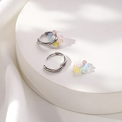 Stainless Steel Color Bohemian 304 Stainless Steel Hoop Earrings, Round, Resin Beads Dangle Earrings for Women, Stainless Steel Color, 20x14mm