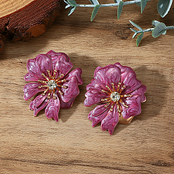 Фиолетовый Железные серьги-гвоздики в форме цветка, золотые, со стразами, фиолетовые, 42x37 мм