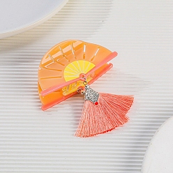 Желтый Веер с бахромой заколки-коготки из ацетата целлюлозы (смолы), желтые, 80x40 мм