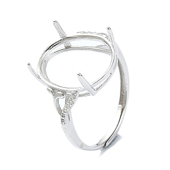 Платинированный Регулируемые 925 стерлинговое серебро 4 зубцы для установки колец, с кубического циркония, Реальная платина, 1.7~5 мм, внутренний диаметр: 17.6 мм