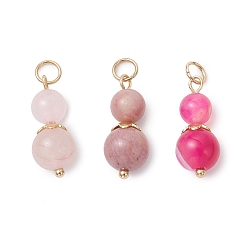 Pink 3 шт. 3 стили подвески из натурального розового кварца и окрашенного полосатого агата/полосчатого агата с круглыми бусинами, подвески в форме тыквы с 304 соединительными кольцами из нержавеющей стали, золотые, розовые, 20x9 мм, отверстие : 3.8 мм, 1 шт / стиль