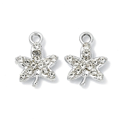 Лист Сплава кристалла горный хрусталь подвески, лист прелести, uv покрытие, платина, лист, 16x12x3 мм, отверстие : 2.5 мм