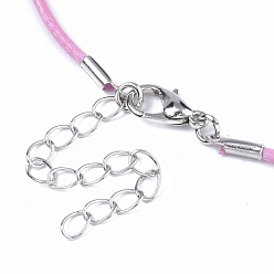 Hot Pink Waxed Cotton Cord Necklace Making, with Alloy Lobster Claw Clasps and Iron End Chains, Platinum, Hot Pink, 17.4 inch(44cm), 1.5mm
