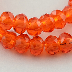 Orange Red Transparent Glass Beads Strands, Faceted, Rondelle, Orange Red, 3x2mm, Hole: 0.5mm, about 160~165pcs/strand, 15.35 inch~15.75 inch(39~40cm)