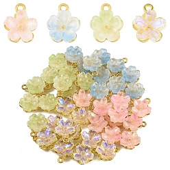 Mixed Color 20Pcs 4 Colors Alloy Glass Charms, Flower, Golden, Mixed Color, 13.5x11x5.5mm, Hole: 1.6mm, 5pcs/color