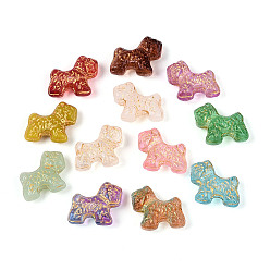 (52) Непрозрачная лаванда Прозрачные стеклянные бусины для выпечки, собака, золотой металл обвитыми, разноцветные, 17~17.5x18~18.5x6.5~8.5 мм, отверстие : 1~1.2 мм