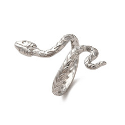 Stainless Steel Color Non-Tarnish 304 Stainless Steel Open Cuff Ring, Snake Shape, Stainless Steel Color, US Size 7 1/2(17.7mm)