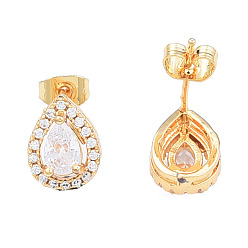 Прозрачный Серьги-гвоздики с кубическим цирконием, золотые латунные украшения для женщин, без никеля , прозрачные, 11x8 мм, штифты : 0.7 мм