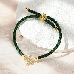 Letter X Регулируемые браслеты из нейлона, латунные микропаве кубические цирконии буквы подвески ювелирные изделия для женщин мужчин, стойки покрытие, долговечный, Письмо X, 1/8 дюйм (0.3 см), внутренний диаметр: 2-5/8 дюйм (6.6 см)