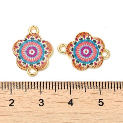 Salmon Printed Alloy Enamel Connector Charms, Flower Links, Light Gold, Salmon, 14x18x1.5mm, Hole: 1.5mm