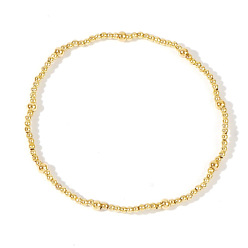 Oro Pulseras elásticas redondas de latón estilo bohemio con cuentas, dorado, 6.89 pulgada (17.5 cm)