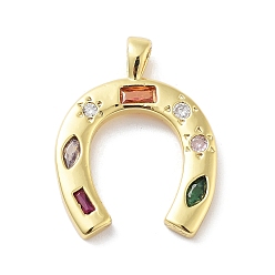 Настоящее золото 18K Латунь стекло кулоны, подкова талисман, реальный 18 k позолоченный, 23x17.5x4 мм, отверстие : 3.5x2 мм