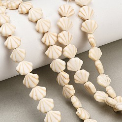 Shell Shape Dyed Synthetic Turquoise Beads Strands, Floral White, Shell Shape, 8x10x4mm, Hole: 1.5mm, about 45pcs/strand, 15.35''(39cm)