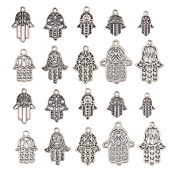 Античное Серебро 100 шт 10 стили подвески из сплава в тибетском стиле, без кадмия и без свинца, Хамса рука / рука Мириам, античное серебро, 17x13x2 мм, отверстие : 2 мм, 10 шт / стиль