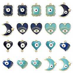 Mixed Color 20Pcs 10 Style Alloy Enamel Pendants,  Mixed Shapes with Evil Eyes, Mixed Color, 18~25x16~20.5x2~3mm, Hole:1.6~1.8mm, 2pcs/style