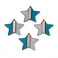 Стально-синий Прозрачные подвески из смолы и дерева, звезда, два тона, стальной синий, 26.2x28.2x3.2~3.6 мм, отверстие : 1.8 мм