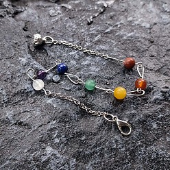 Mixed Stone Chakra Natural Gemstone Lotus Dowsing Pendulums, with Alloy Findings, 230~350mm
