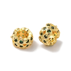 Настоящее золото 18K Долговечные бусины из латуни с микропаве и прозрачным фианитом, цветок, большое отверстие шарик, реальный 18 k позолоченный, 7.9x4.3 мм, отверстие : 4.1 мм