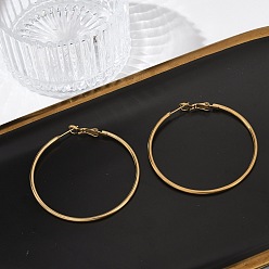 Настоящее золото 14K 304 круглые серьги-кольца из нержавеющей стали, ионное покрытие (ip), реальный 14 k позолоченный, 50x2 мм