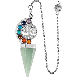 Зеленый Авантюрин 7 чакра дерево жизни металл натуральный зеленый авантюрин конус шестиугольный заостренный лозоходные маятники, для лозоходства и гадания, 170 мм