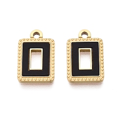 Черный 304 нержавеющей стальной эмали подвески, прямоугольник амулеты, ионное покрытие (ip), долговечный, золотые, чёрные, 15x10x1.5 мм, отверстие : 1.6 мм