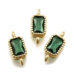 Зеленый Настоящие 18 k позолоченные латунные соединители с микропаве из кубического циркония, долговечный, прямоугольные, зелёные, 11.9x5.2x3.5 мм, отверстие : 1.2 мм