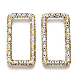 Golden Brass Micro Pave Cubic Zirconia Linking Rings, Rectangle, Nickel Free, Clear, Golden, 34x17.5x3mm, Inner Diameter: 10.5x27.5mm