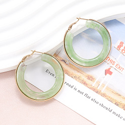 Темный Морско-зеленый 304 из нержавеющей стали акриловые серьги обруча, золотые, темно-зеленый, 35 мм