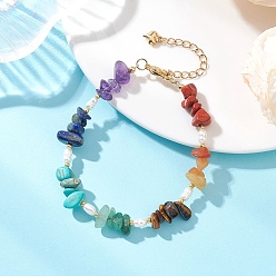 Смешанные камни Браслеты из бусин с натуральными и синтетическими драгоценными камнями для женщин, с жемчуг, 7.48 дюйм (19 см)