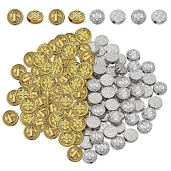 Antique Golden & Platinum 120 шт 2 цвета бусины из сплава тибетского стиля, плоские круглые с святым Бенедиктом, античный золотой & платина, 9x3~3.5 мм, отверстие : 1.4~2.5 мм, 60 шт / цвет