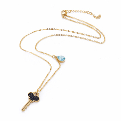 Золотой 304 подвесные из нержавеющей стали ожерелья, с полимерной глиной горный хрусталь, ключ и падение, золотые, 17.9 дюйм (45.5 см), Ключ: 24.5x12.5x2.5 мм, слеза: 11.5x7x4 мм