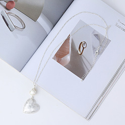 Серебро Длинные ожерелья из сплава сердца с жемчугом из смолы для женщин, серебряные, 31.50 дюйм (80 см)