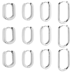 Нержавеющая Сталь Цвет 8 пары 4 стили 304 серьги-кольца из нержавеющей стали, овальные, цвет нержавеющей стали, 14~26.5x11~16x2.5~3 мм, 2 пары / стиль