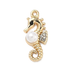 Золотой Подвески из сплава и страза, амулеты в виде морского конька, uv покрытие, с абс пластмассовой имитационной жемчужиной, золотые, 26.5x11x7 мм, отверстие : 1.6 мм