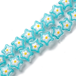 Темно-бирюзовый Прозрачные стеклянные бусины, бусины ручной работы, с эмалью, звезда, темные бирюзовый, 12.5~13x12~12.5x6.5~7 мм, отверстие : 1.2 мм, около 33 шт / нитка, 14.61'' (37.1 см)