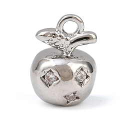 Платина Латунные микропаве прозрачные кубические циркониевые подвески, яблоко, без кадмия, без никеля и без свинца, платина, 10x7 мм, отверстие : 1.4 мм