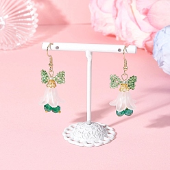 Зеленый Акриловые серьги-подвески в виде цветка, с выпечкой окрашены перламутровым стеклом круглые бусины, стеклянные бусины и 304 крючки для сережек из нержавеющей стали, золотые, зелёные, 47x18 мм