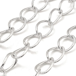 Platinum Aluminium Curb Chains, Texture, Unwelded, with Spool, Platinum, 21x14x2mm, about 49.21 Feet(15m)/Roll