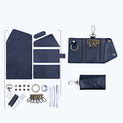 Bleu De Prusse Kit de fabrication de porte-clés, étui à clés, bricolage, y compris le tissu pu, fermoir, aiguille et fil, null, 10x6.3 cm