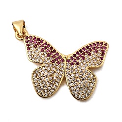 Средний Фиолетово-красный Латунные микро проложить кубического циркония подвески, бабочка, без свинца и без кадмия, долговечный, реальный 18 k позолоченный, стойки покрытие, средне фиолетовый красный, 20.5x27.5x2.5 мм, отверстие : 4x3.5 мм
