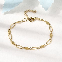 Золотой 304 из нержавеющей стали ссылка браслеты, овальные украшения для женщин, плоско-круглые, ионное покрытие (ip), золотые, 6-3/4 дюйм (17.2 см)