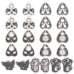 Black 22Pcs 11 Styles Alloy Enamel Pendants, Cup with Ghost/Bat & Heart & Book, Black, 21~28x17.5~27x1~1.4mm, Hole: 1.8~2mm, 2pcs/style