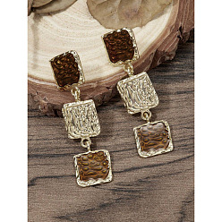 Кокосово-Коричневый Квадратные серьги-гвоздики из титанового сплава, золотой свет, кокосового коричневый, 50x14 мм