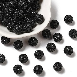 Черный Pave disco бусины, Бусины со стразами, полимерная глина , класс А, круглые, струя, горный хрусталь: стр 13 (1.9~2 мм), 6 ряды страз, 10 мм, отверстие : 1.5 мм
